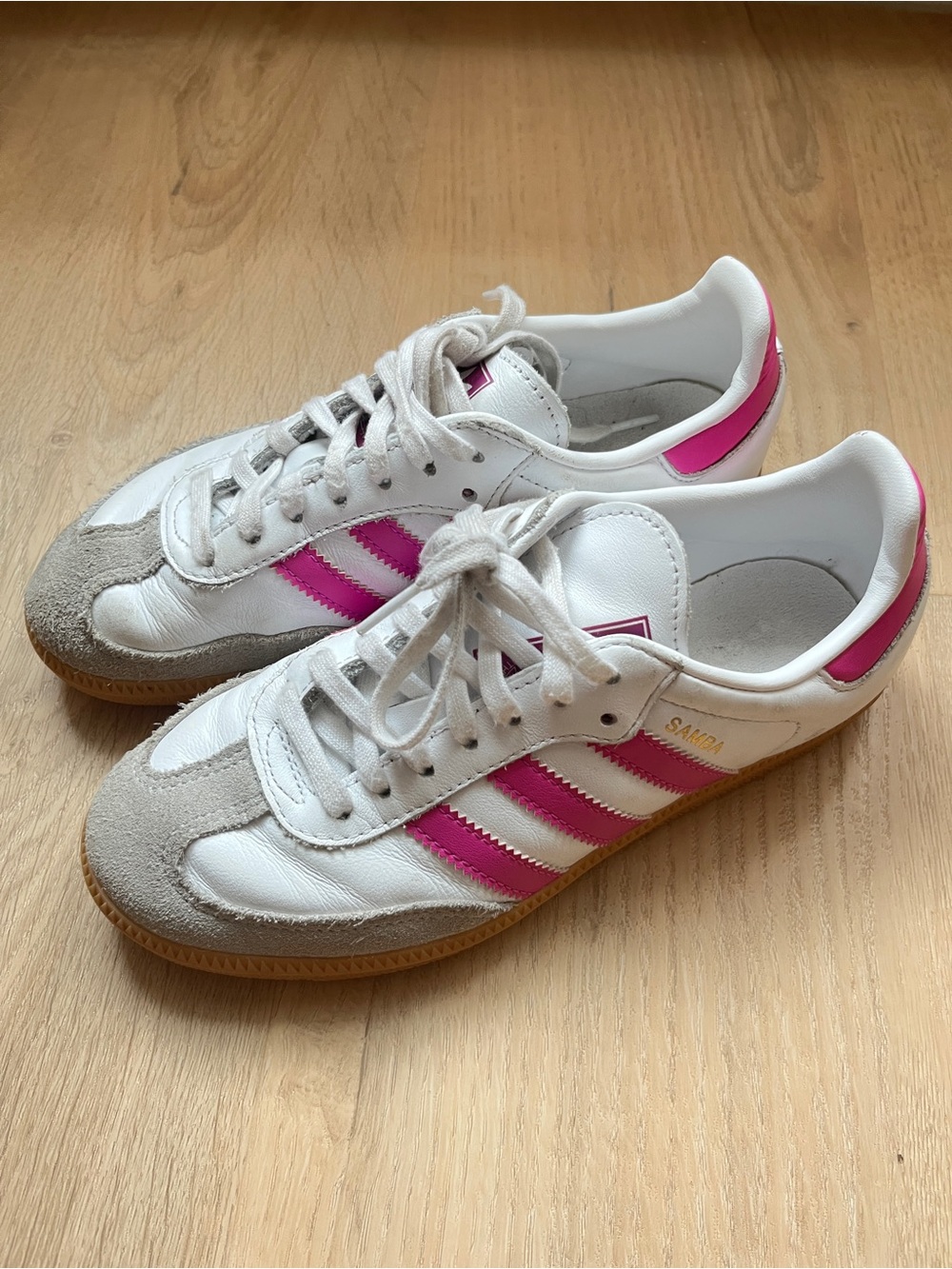 adidas Samba little girls White and Pink Leather Sneakers